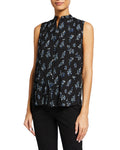 Vince Dandelion-Print Sleeveless Band-Collar Top, Size XXS by Vanessa Jane
