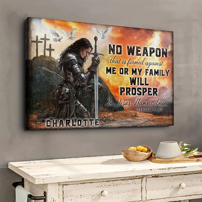 No Weapon That Is Formed Against You Will Prosper Isaiah 54:17 Faith Sign by Tailored Canvases