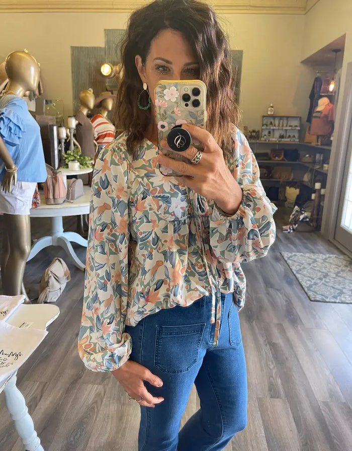 Nora Floral Blouse - Green by Boutique 23