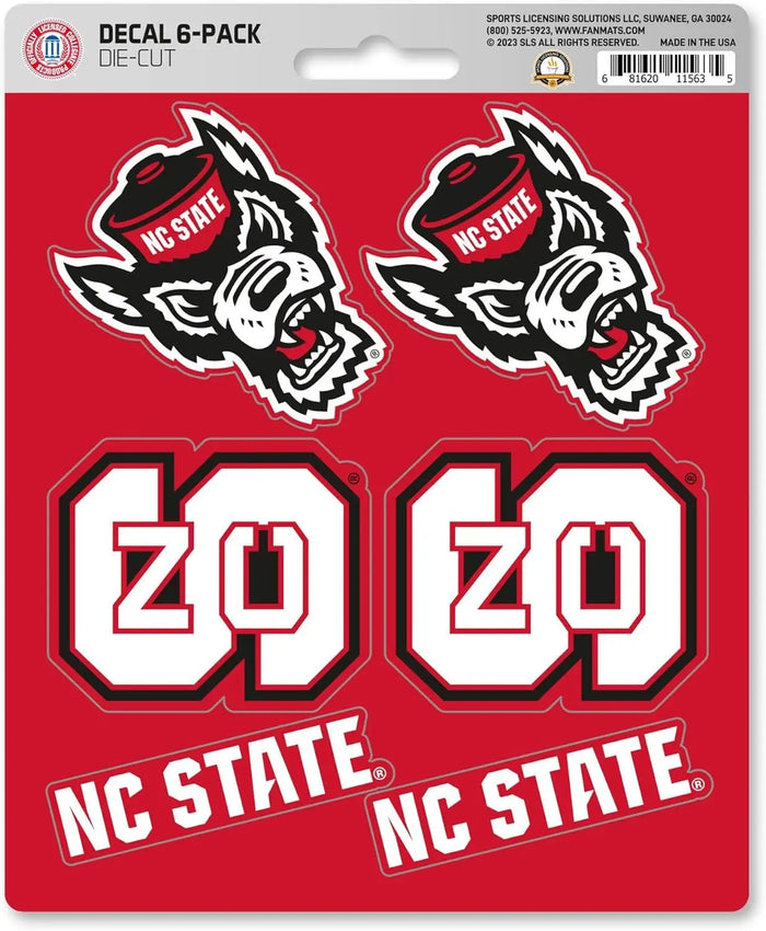 North Carolina State University Wolfpack 6-Piece Decal Sticker Set, 5x6 Inch Sheet, Gift for football fans for any hard surfaces around home, automotive, personal items by Fielders Choice