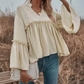 Notch Neck Frill Trim Flounce Sleeve Babydoll Blouse by DailySale