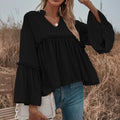 Notch Neck Frill Trim Flounce Sleeve Babydoll Blouse by DailySale