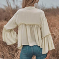 Notch Neck Frill Trim Flounce Sleeve Babydoll Blouse by DailySale