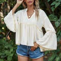 Notch Neck Frill Trim Flounce Sleeve Babydoll Blouse by DailySale