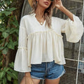 Notch Neck Frill Trim Flounce Sleeve Babydoll Blouse by DailySale