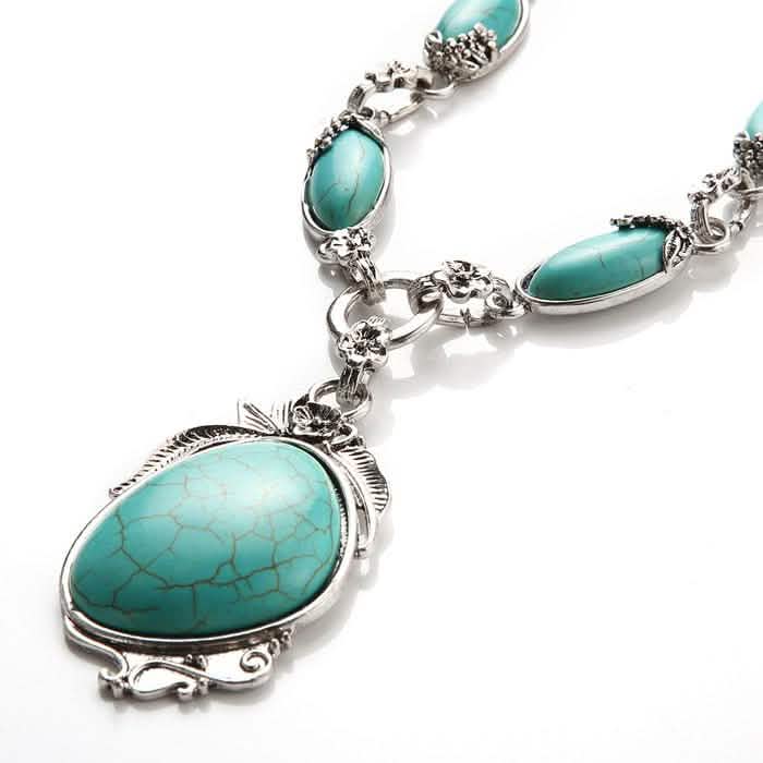 Novadab Antique Silver Tibet Turquoise Long Chain Silver Plated Necklace by DailySale