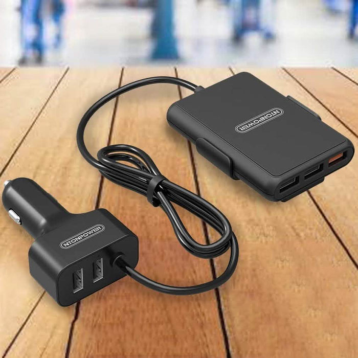 NTONPOWER 5 USB Ports Car Charger with 1.8 Extension Cable by DailySale