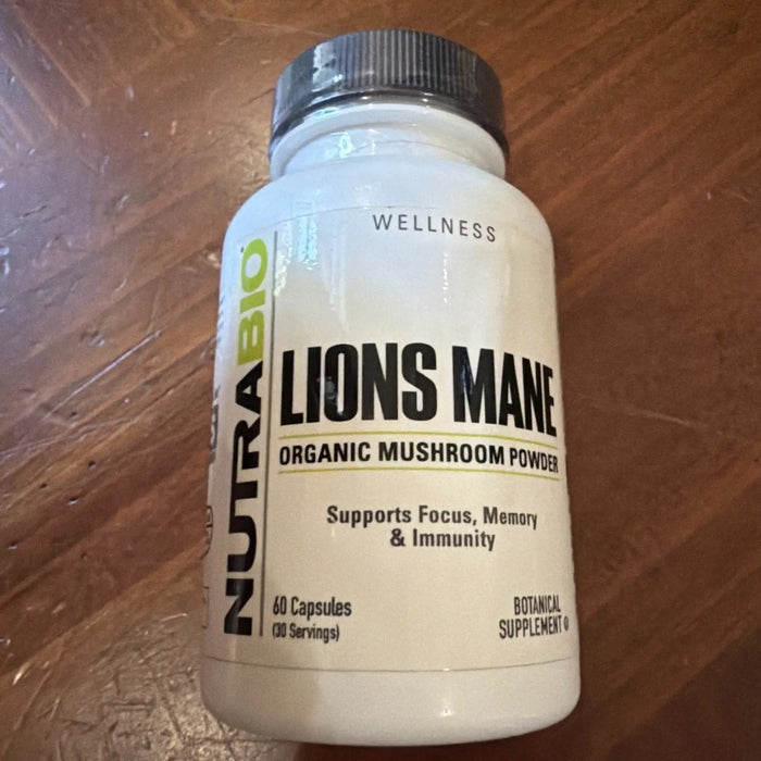 NutraBio Organic Lions Mane, 60 Capsules (0.5 g per Capsule) BB 02/2027 by Price Is Right Miami