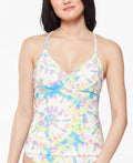 Jessica Simpson Womens Stretch Cross-Back Deep V-Neck Tie Tankini Top by Vanessa Jane