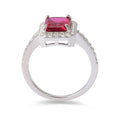 Octagon Created Pink Ruby Prong Silver Halo Ring by Fine Color Jewels