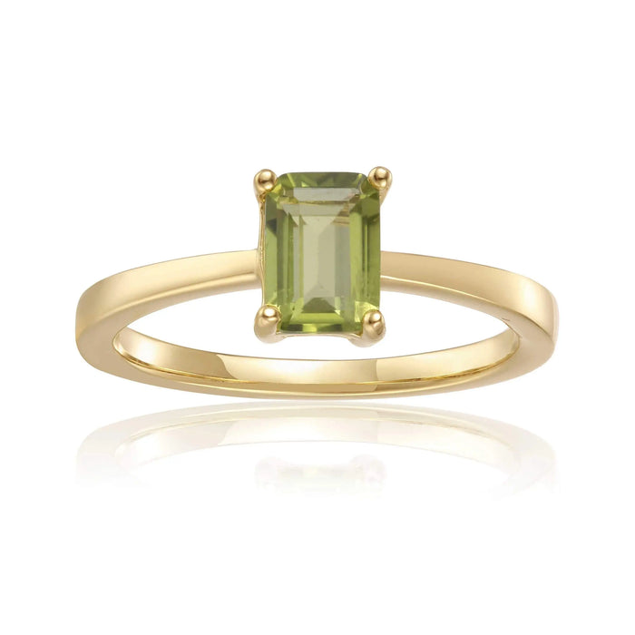 Octagon Green Peridot Prong Silver Solitaire Ring by Fine Color Jewels
