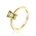 Octagon Green Peridot Prong Silver Solitaire Ring by Fine Color Jewels