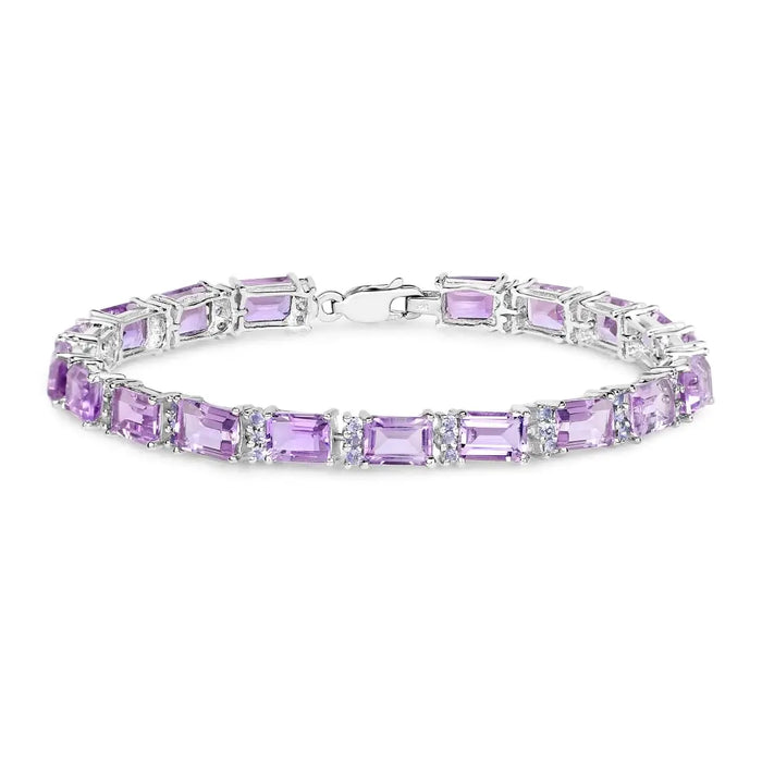 Octagon Purple Amethyst Prong Silver Tennis Bracelet by Fine Color Jewels