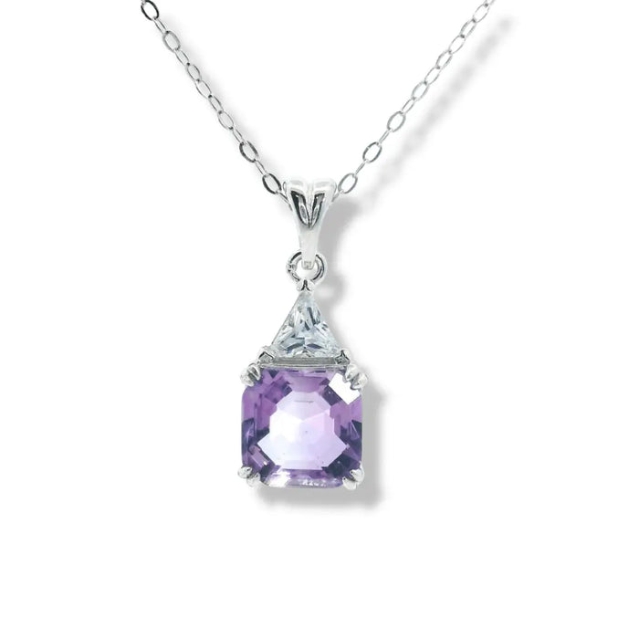 Octagon Real Amethyst Solitaire Pendant Necklace by Fine Color Jewels