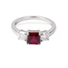 Octagon Red Lab Grown Ruby Prong Silver Three Stone Promise Ring