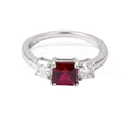 Octagon Red Lab Grown Ruby Prong Silver Three Stone Promise Ring by Fine Color Jewels