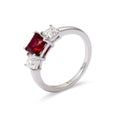 Octagon Red Lab Grown Ruby Prong Silver Three Stone Promise Ring by Fine Color Jewels