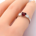 Octagon Red Lab Grown Ruby Prong Silver Three Stone Promise Ring by Fine Color Jewels