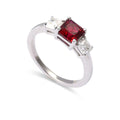 Octagon Red Lab Grown Ruby Prong Silver Three Stone Promise Ring by Fine Color Jewels