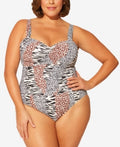 Bleu by Rod Beattie Plus Size Animal-Print Shirred Underwire Swimsuit, Size 16W by Vanessa Jane