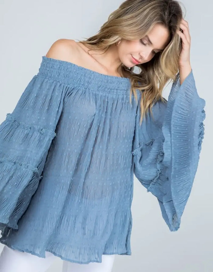 Off Shoulder Ruffle Sleeve Top by Boutique 23