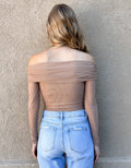 Off The Shoulder Mesh Bodysuit - Taupe by Boutique 23