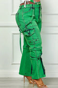 Oh So Crafty Utility Cargo Plus Size Denim Pants - Green by Fasheabe