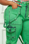 Oh So Crafty Utility Cargo Plus Size Denim Pants - Green by Fasheabe