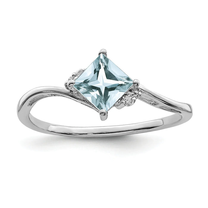 Diamond and Aquamarine Solitaire Bypass Ring by Fine Color Jewels