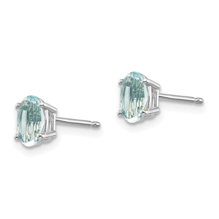 14k White Gold Aquamarine Stud Earrings by Fine Color Jewels