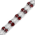 18.36 Ct Oval Deep Red Garnet Prong Silver Double Row X-Link Tennis Bracelet by Fine Color Jewels