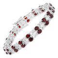 18.36 Ct Oval Deep Red Garnet Prong Silver Double Row X-Link Tennis Bracelet by Fine Color Jewels