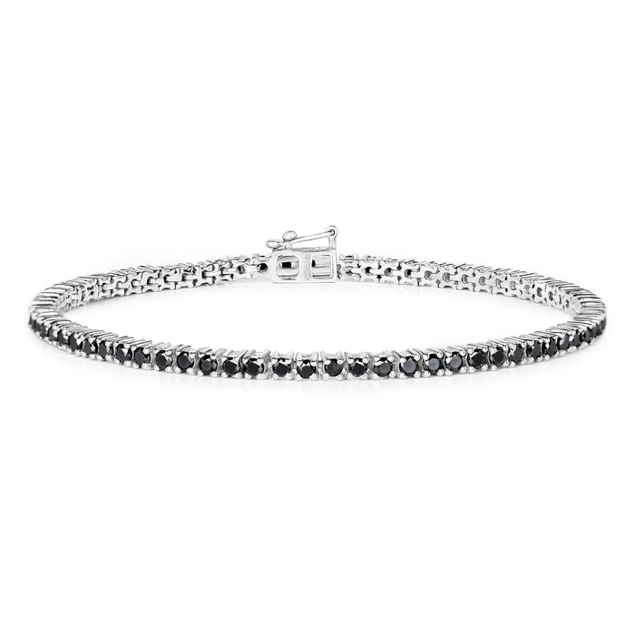 2.19 Ct Round Black Diamond Prong Sterling Silver Inline Tennis Bracelet by Fine Color Jewels