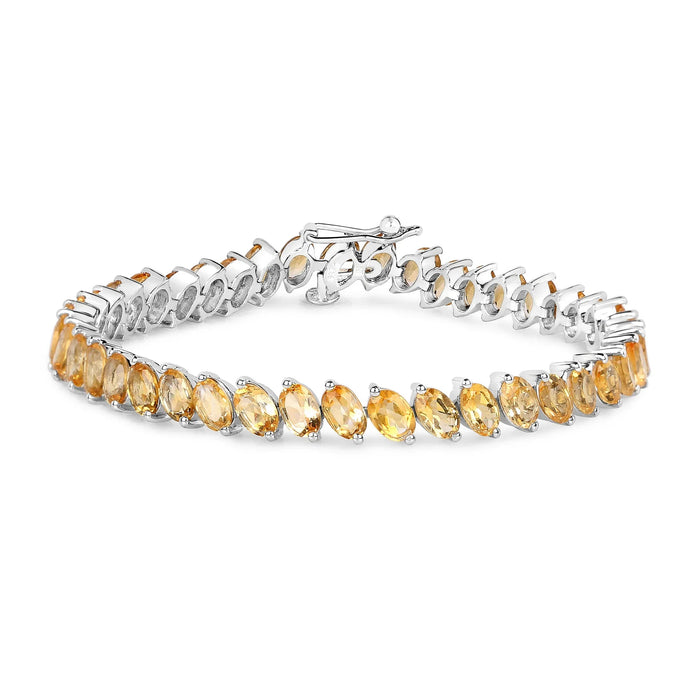 18.06 Ct Oval Golden Yellow Citrine Prong Sterling Silver Diagonal S-Link Tennis Bracelet by Fine Color Jewels