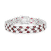 24.08 Cttw Oval White Opal and Red Rhodolite Prong Silver Three Row Tennis Bracelet