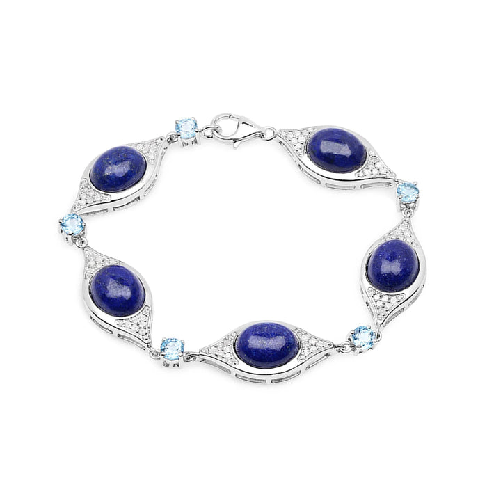 Genuine Swiss Blue Topaz & White Diamond Link Bracelet by Fine Color Jewels