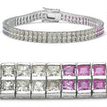 9.52 Ct Square Multicolor Multi-Sapphire Channel Silver Double Row Tennis Bracelet by Fine Color Jewels