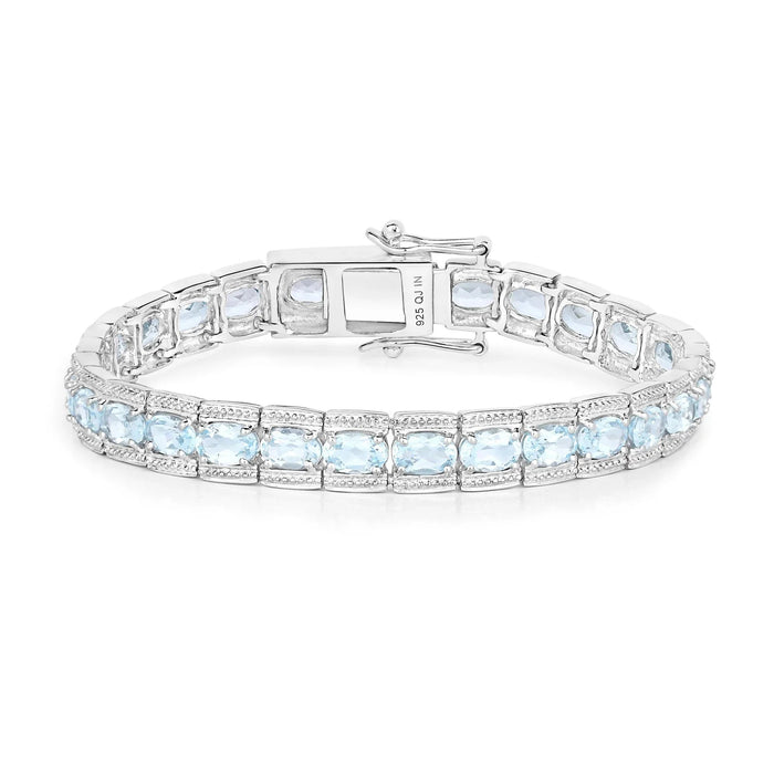14.79 Ct Oval Blue Topaz Prong Sterling Silver Inline Tennis Bracelet by Fine Color Jewels
