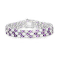 18.68 Cttw Oval White Opal and Purple Amethyst Prong Silver Three Row Tennis Bracelet by Fine Color Jewels