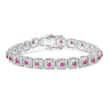 3.12 Ct Round Pinkish Red Johnson Ruby Square Halo Sterling Silver Tennis Bracelet by Fine Color Jewels