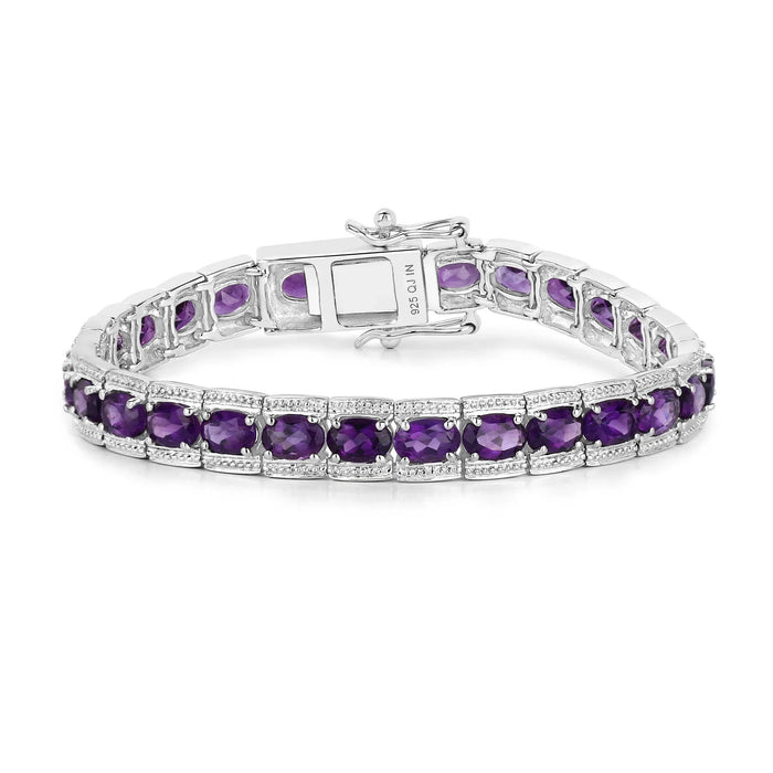 12.18 Ct Oval Purple Amethyst Prong Sterling Silver Inline Tennis Bracelet by Fine Color Jewels