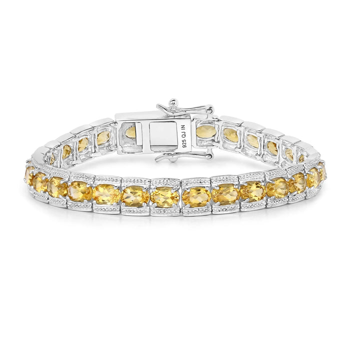 12.47 Ct Oval Golden Yellow Citrine Prong Sterling Silver Inline Tennis Bracelet by Fine Color Jewels