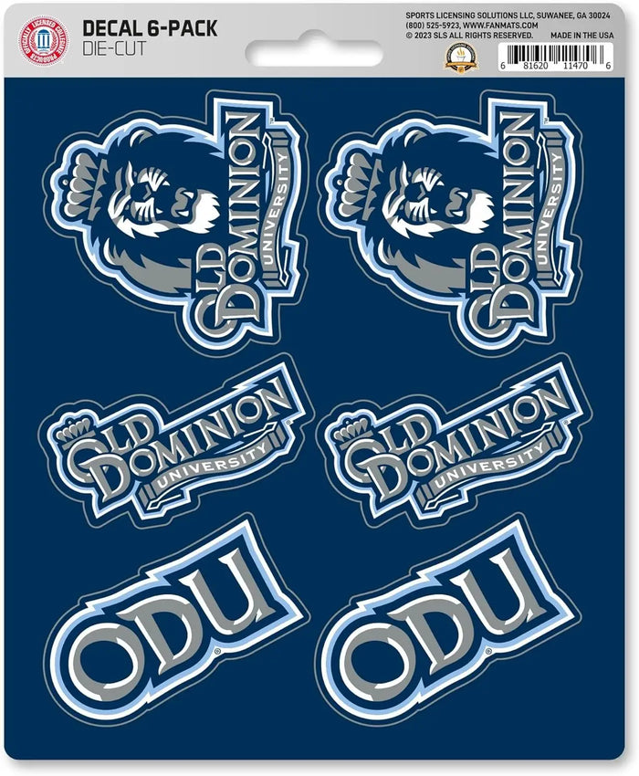 Old Dominion University Monarchs 6-Piece Decal Sticker Set, 5x6 Inch Sheet, Gift for football fans for any hard surfaces around home, automotive, personal items by Fielders Choice