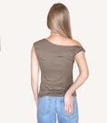 Asymmetrical One Shoulder Knit Top - Olive by Boutique 23