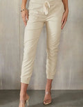 On The Go Faux Leather Joggers - Cream by Boutique 23