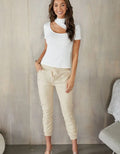 On The Go Faux Leather Joggers - Cream by Boutique 23