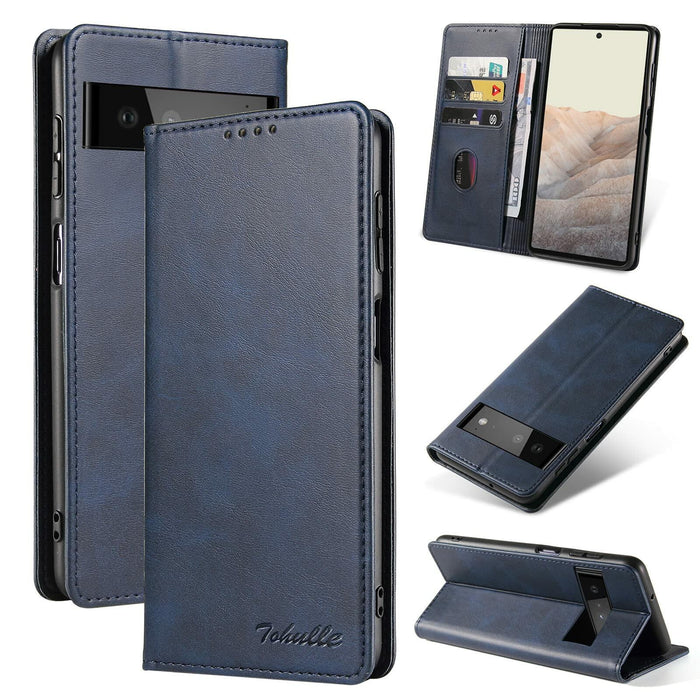 TOHULLE for Google Pixel 6 Case, Vintage Wallet Case Card Holder - Blue by Deal US