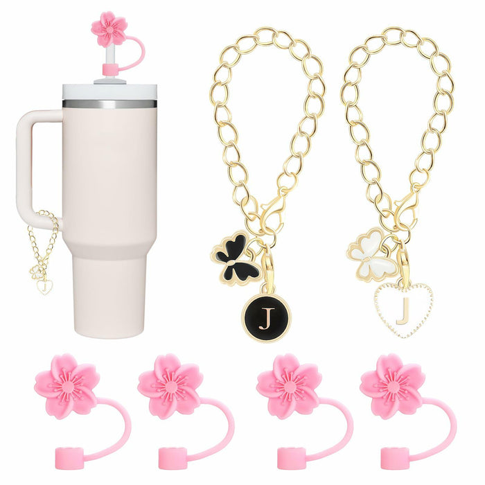 Sloworld 4PCS Straw Covers for Stanley 30/40oz + 2PCS J Letter Charms by Deal US