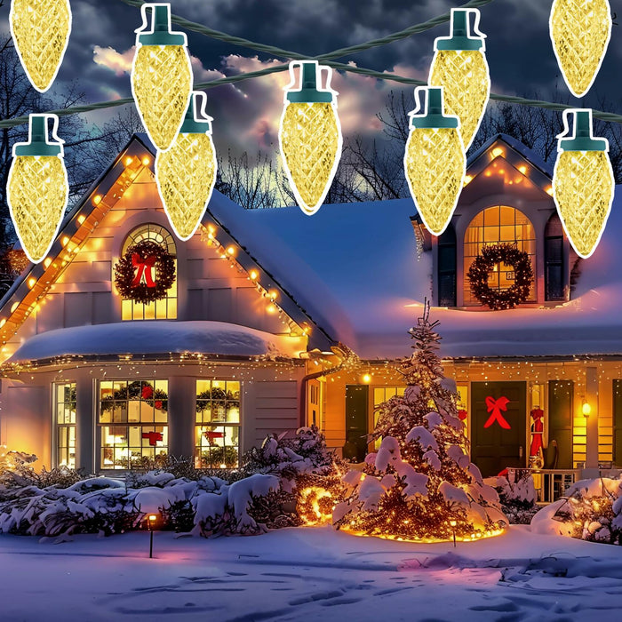 C9 LED Christmas Lights Outdoor 50 LED 32FT Warm White Plug-in Strand by Deal US