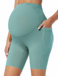 Purplepig Maternity Shorts with Pockets 8" Cyan Small Soft Over Belly by Deal US